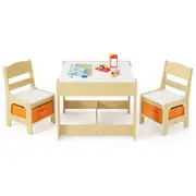 Babyjoy 3 in 1 Kids Table & Chair Set Toddler Painting Activity Table w/Reversible Tabletop & Storage Drawers Children Furniture Set Natural
