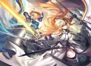 Anime girls fate series saber sword fighting apocrypha Playmat Gaming Mat