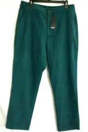 Nasty Gal Womens Tapered Corduroy Pants Teal Pockets Flat Front Trousers 10 New