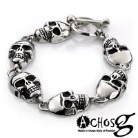 在飛比找PChome24h購物優惠-ACHOS【Skulls水晶骷髏A】潮流西德鋼手環