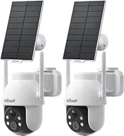 [ieGeek] Solar Security Cameras Wireless Outdoor, 2K WiFi Camera for Home Security System, Battery Powered Surveillance Cam with 360°PTZ Color Night Vision, PIR Motion Sensor, Works with Alexa (2 Pack)