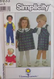 Simplicity Sewing Pattern 8933 Toddlers Dress and Overalls 2 Lengths Size 3 VTG
