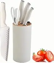Knife Sets, 5 PCS Kitchen Knife Sets with Block, High-Carbon Stainless-Steel Blade, Knife Sets with Chef's Knife, Cleaver Knife, Paring Knife, Kitchen Shear and a Knife Block, Anti-Slip Handle, White