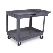 WEN Tool Cart 33.5" 2-Tray N' Shelves Durable Heavy-Duty Polypropylene Gray