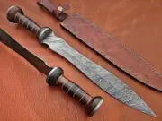 24"CUSTOM HANDMADE FORGED DAMASCUS STEEL ROMAN GLADIUS HUNTING SWORD WITH SHEATH