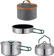 QSTDGVPW 3X Camping Cooking Set Frying Pan, Teapot, Kettle Camping Cookware Mess Kit with Storage Bag for Campfire Barbecue Fishing