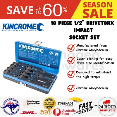 KINCROME 10 PIECE 1/2INCH DRIVE METRIC TORX SOCKET SET K28212