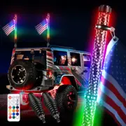 Newest 2PCS 2FT Spiral LED Flag Whip Lights RGB Chasing Color Lamps For UTV ATV