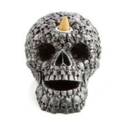 Halloween Skull LED Backflow Incense Burner Cones Holder Home Décor Metal Look