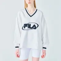 在飛比找蝦皮商城優惠-【FILA】女性 長袖 運動V領 T恤-米白 5TEX-18