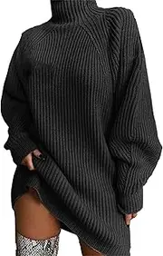 [Aosufei] Women's Sexy Slim Ribbed Knitted Dress Elegant Long Sleeve Turtleneck Dress Casual Fall Winter Sweater Dresses