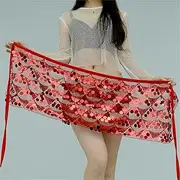 [Generic] Belly Dance Hip Scarf Belly Dance Hip Towel Sexy Sequins Hip Wrap Short Skirt Waist Towel Dancewear Belly Dance Waist Belt(Red)