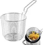Round Stainless Steel Fry Basket - Stainless Deep Frying Basket Anti-Scalding Handle - Large Frying Snack Container for Cooking Noodles