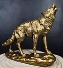 Full Moon Howling Alpha Gray Wolf Timberwolf Statue In Gold Patina Finish 9"H