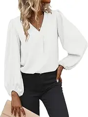 [EGRETLAC] Long Sleeve Blouses for Women, Leopard Print Chiffon Tops V Neck Loose Business Shirts Casual Work Tunic