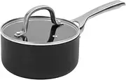 Gourmet Kitchen Aluminum Meteore Non-Stick Saucepan Iron Induction Bottom Flat Lid Black with Ergonimic Silver Handle - 16cm