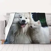 White Dog Throw Blanket 60"X50" Soft Cozy Fleece Blanket Lightweight Warm Bed Blankets for Couch Sofa Bed Chair Home Decor All Seasons Blanket