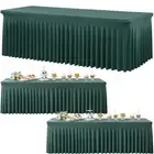 3 Pack Hunter Green Spandex Tablecloth for 8 Foot Rectangle Tables, Wrinkle F...