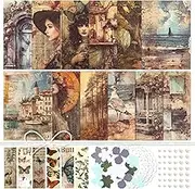 Vintage Scrapbooking Paper with Butterfly Washi Sticker Flower Paper Cutout Retro Decorative Paper Nostalgic Decoupage Paper for Planner Junk Journal Collage Card Making Crafting (Calm)