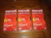 3 Maxell High Grade VHS Video Cassettes Tapes T-120 6 Hours Recording, New