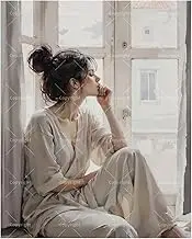 TAOPAOLAB Morning Reflections Paint by Numbers Kit for Adults - DIY Woman Gazing Out Window in Soft Light Painting on Canvas 16x20In, Acrylic Paint Set for Beginners, Art for Home Decoration or Gifts