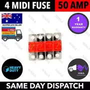 4 x 50 AMP Midi Fuses 50A 4 x 4 Dual Battery ANS Fuse Holder Solar Caravan Car
