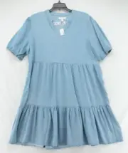 NWT Maurices Shirt Dress Womens Large Blue Midi Casual Minimalist Peasant Boho