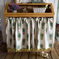 在飛比找松果購物優惠-北歐地中海菠蘿手繪半簾清新綠色廚房衛生間免安裝穿杆窗簾 (8