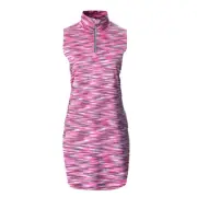 Super Stretch Sleeveless Golf Dress & Under Shorts Raspberry Dash Zip Neck M-XL