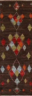 Soft Plush Abstract Modern Moroccan Berber Runner Rug 3x10 ft Hand-knotted Wool