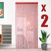 [Hysenm] 2 Pack 39 x 79 Inch Beaded Curtain String Door Curtains, Hippie Room Decor Closet Beaded Curtains for Doorway, Room Divider Privacy Decor, Boho Home Decoration for Bedroom, Party, Red