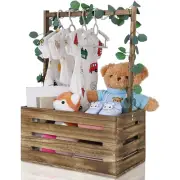 Wooden Baby Shower Crate Closet with Handle Storage Welcome Box Newborn Boy Girl