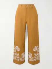 [ALIX OF BOHEMIA] ALIX OF BOHEMIA - Paige Cropped Embroidered Linen Bootcut Pants - Mustard - US6 US 6 Yellow