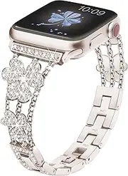 [Vamyzji] Compatible with Apple Watch Band 41mm 40mm 38mm, Bling Diamonds Band, Lightweight for Women, Easy Adjustable Jewelry Metal Band Bracelet for iWatch Series 7 6 5 4 3 2 1 SE (Starlight)