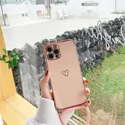 Crossbody Necklace Lanyard Plating Love Heart Soft Case for iPhone 13 Pro Max 14 12 11 Mini X XS XR 7 8 Plus SE 20 Cover,Pinik,for iPhone SE 2020