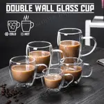 DOUBLE WALL DRINKING GLASS MUG INSULATED COFFEE CUP WITH HAN