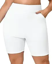 [Halcurt] Swimming Shorts Women's Plus Size with Pockets Swimming Trunks Quick Drying Board Shorts High Waist Swimming Shorts Beach Swimming Trunks 1X-4X
