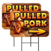 Pulled Pork 2 Pack Double-Sided Yard Signs 16" x 24" with Metal Stakes (Made in