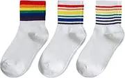 [TYKGD] Women's Socks 3 Pairs Fashion Women's Socks Cotton Unisex Rainbow Color Women Funny 100 Cotton Harajuku Designer Striped Standard Length Sock