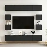 TV Cabinet Set - Black Engineered Wood Entertainment Center for Living Room, Bedroom Storage, Stands Media Shelf & Television Stand