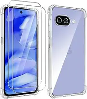 Case for Google Pixel 9A + 2 Pack Screen Protector, ELECTRO-WEIDEWORLD Ultra-Clear Anti-Scratch Soft TPU Case Cover for Google Pixel 9A, Shockproof Phone Case with Bumper Protection, Clear