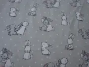 Bunnies Grey Flannelette Burp Cloth Towelling Back Handmade