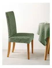 [Sherwood Home] Faux Linen Stretch Fit Chair Cover 6 Pack in Eden