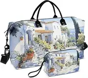 [ZRYSMY] Landscape Peace House Duffel Bag for Traveling, Travel Bag Gym Bag, with Multiple Interior Pockets Shoulder Weekender Bag for Women Men with Toiletry Bag 20.5L x 1.9W x 13.8H, Multi-Colored