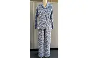 Ladies Blue Floral Cotton Flannelette PJS Pyjamas Set (1595)