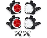 USB Rechargeable Bike Lights Set Head Light (White Light) &Tail Light (LED Red Light) for Road Bicycle Accessories,2