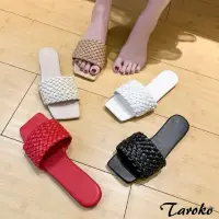在飛比找momo購物網優惠-【Taroko】淑女編織方頭平底大尺碼涼拖鞋(5色可選)