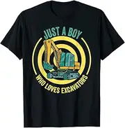 [X.Style] Just A Boy Who Loves Excavators Toddler Apparel Boys Kids ds404 T-Shirt (S) Black