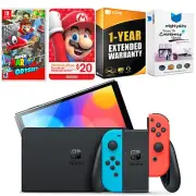 Nintendo Switch Neon Red/Blue OLED + Super Mario Odyssey + $20 eShop Gift Card