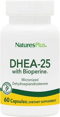 Natures Plus DHEA-25 with Bioperine - 60 Capsules - Gluten Free - 60 Servings